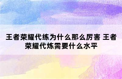 王者荣耀代练为什么那么厉害 王者荣耀代炼需要什么水平